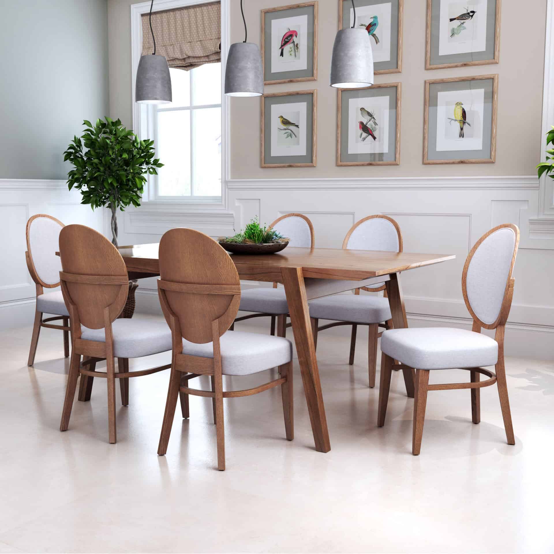 Modern Walnut Dining Chair with Light Gray Upholstery (Set of 2) 1 Modern Walnut Dining Chair with Light Gray Upholstery (Set of 2)