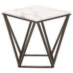 Modern Square End Table with Marble-Like Top and Bronze Base 13 Modern Square End Table with Marble-Like Top and Bronze Base
