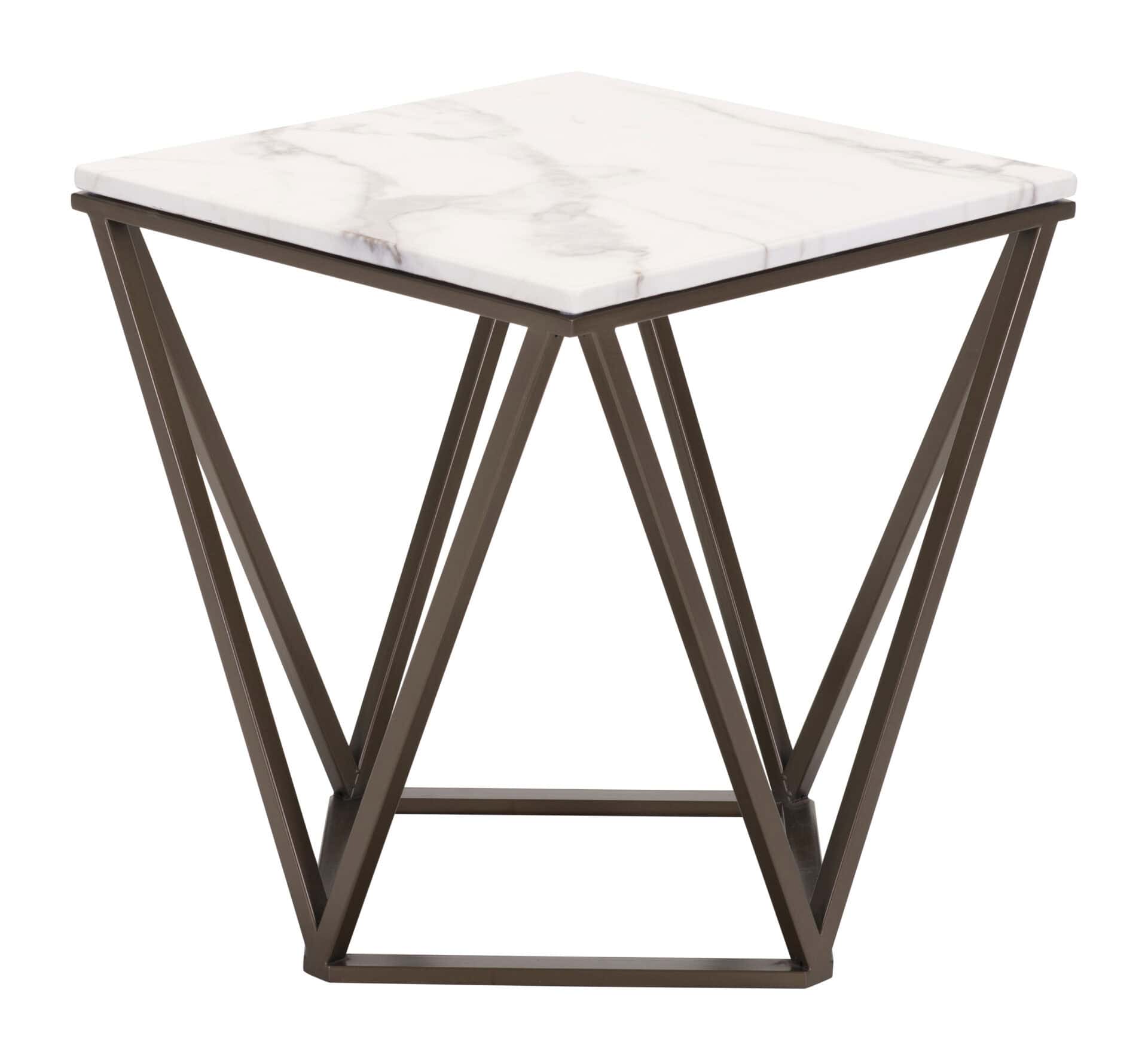Modern Square End Table with Marble-Like Top and Bronze Base 5 Modern Square End Table with Marble-Like Top and Bronze Base - Image 5