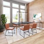 Brown Tufted Faux Leather Dining Chair Steel Frame (Set of 2)