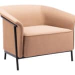Tan Vinyl Accent Chair with Steel Frame and Armrest Support