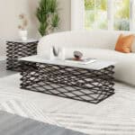 Rectangular Marble Coffee Table with Steel Frame, White & Bronze
