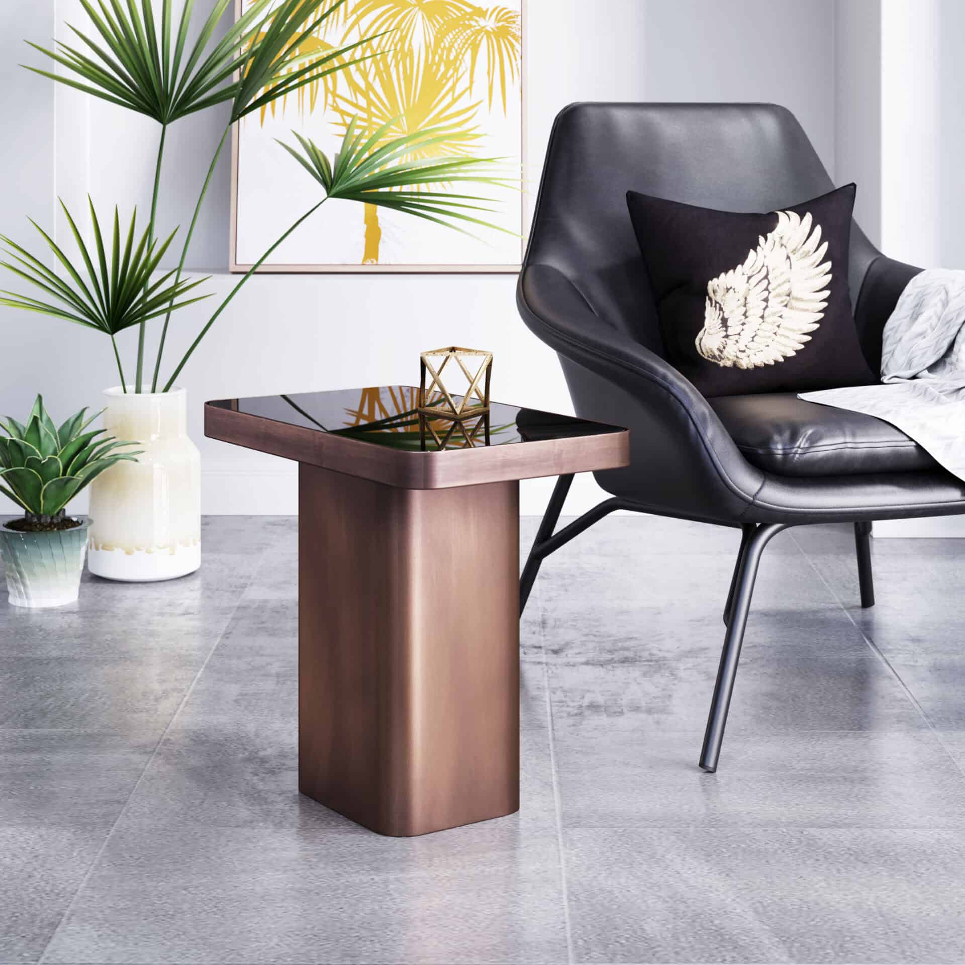 Black & Antique Bronze Steel Frame Side Table with Glass Top 1 Black & Antique Bronze Steel Frame Side Table with Glass Top