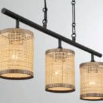 Black Metal and Rattan Farmhouse Three-Light Ceiling Lamp 7 Black Metal and Rattan Farmhouse Three-Light Ceiling Lamp