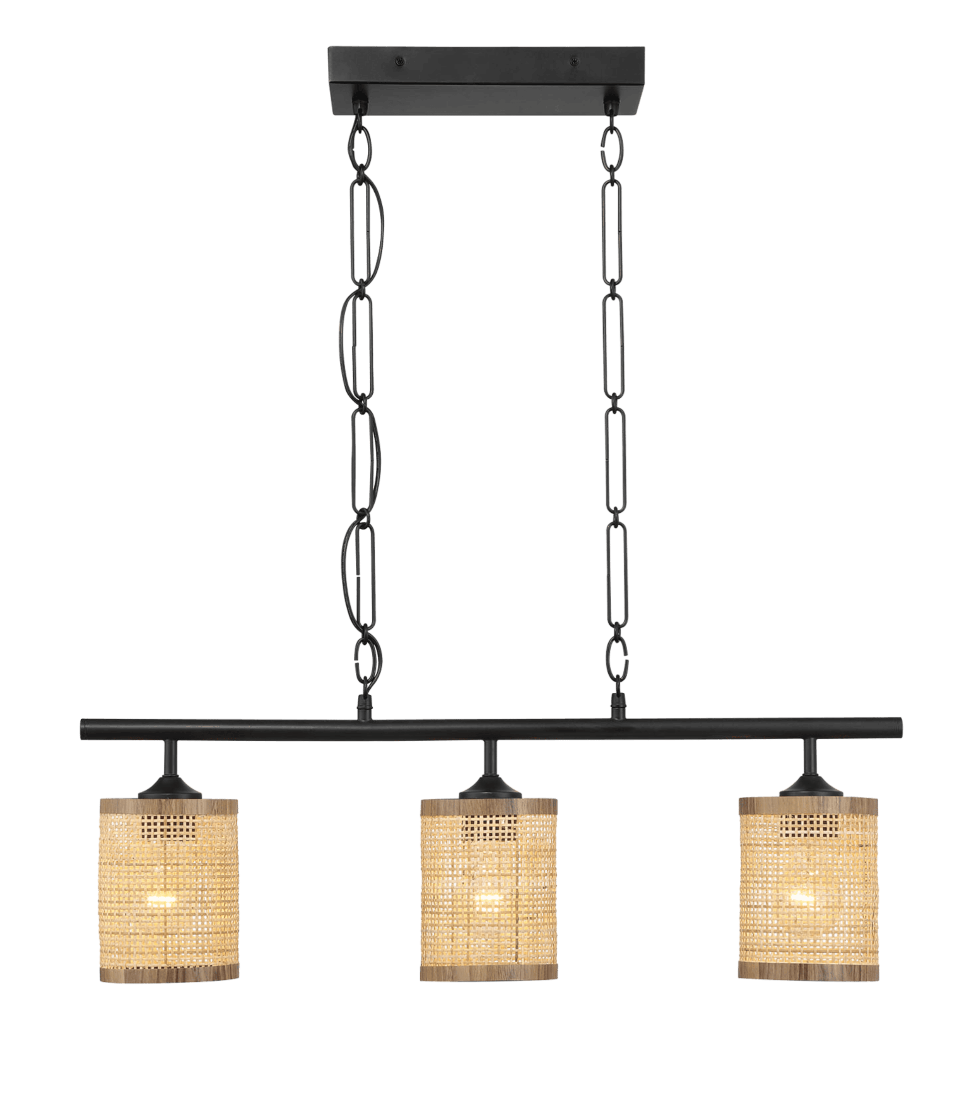 Black Metal and Rattan Farmhouse Three-Light Ceiling Lamp 4 Black Metal and Rattan Farmhouse Three-Light Ceiling Lamp - Image 4