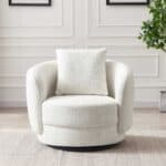Cream Boucle Mid-Century Modern Accent Armchair for Living Room