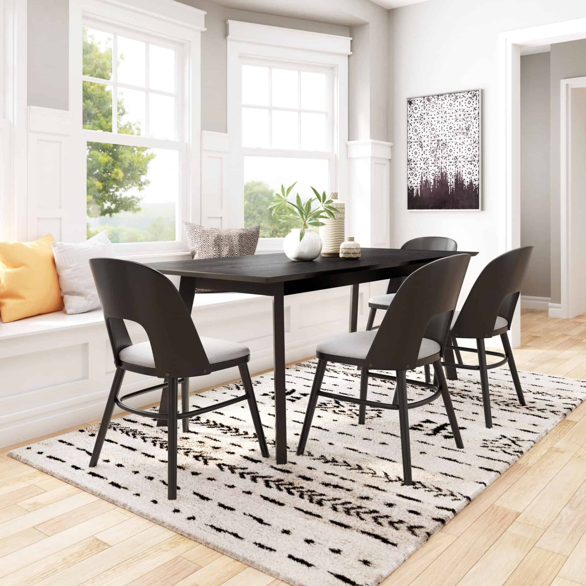 Gray & Black Mid-Century Modern Dining Chairs with Rubberwood Frame (Set of 2) 2 Gray & Black Mid-Century Modern Dining Chairs with Rubberwood Frame (Set of 2) - Image 2