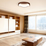 Modern LED Ceiling Light with Wood Pattern and Metal Frame