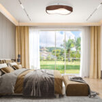 Modern LED Ceiling Light with Wood Pattern and Metal Frame