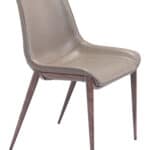 Brown & Walnut Faux Leather Dining Chair with Faux Wood Legs (Set of 2)