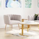 Art Deco Beige Velvet Accent Chair with Gold Legs