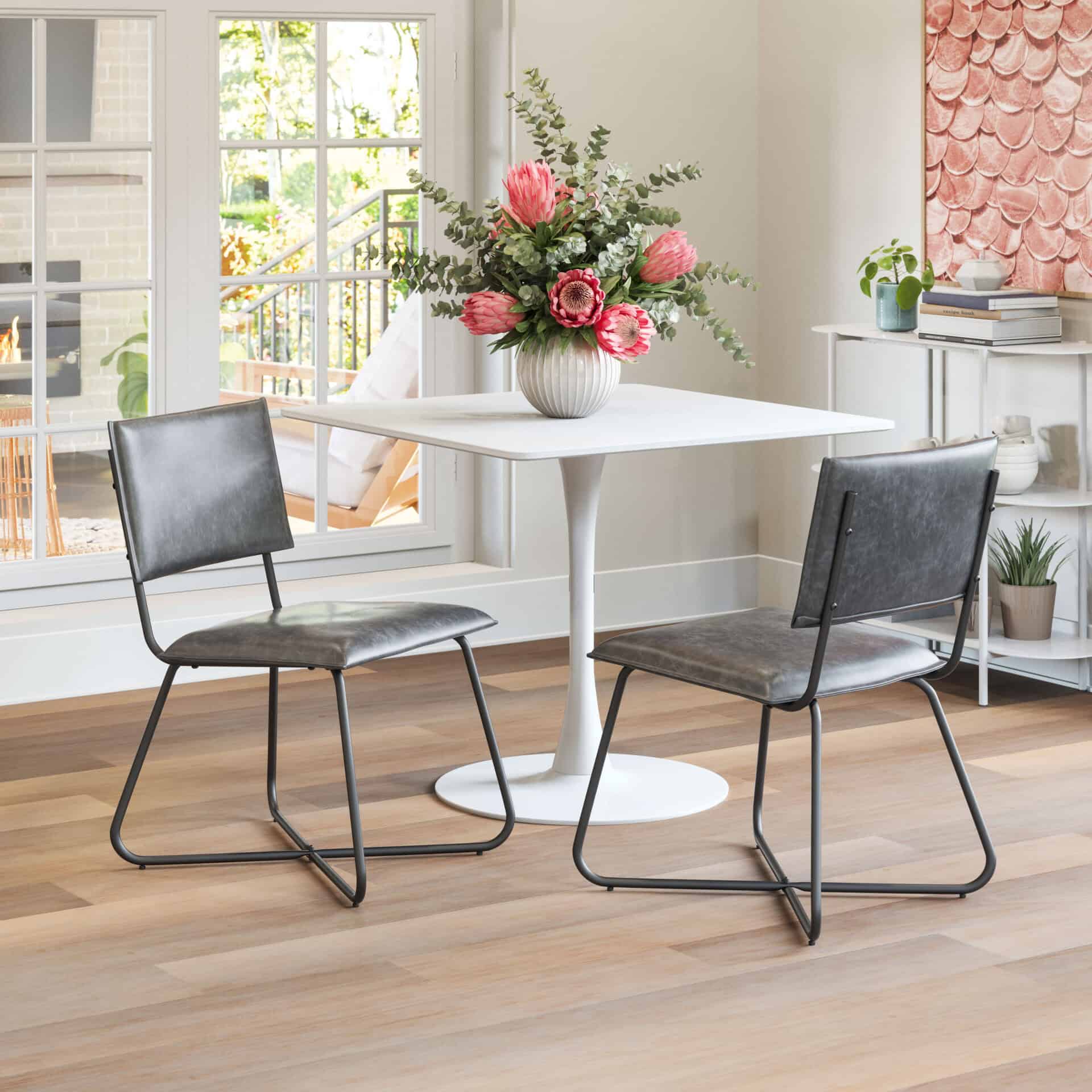 Modern Gray Faux Leather Dining Chairs with Steel Legs (Set of 2) 1 Modern Gray Faux Leather Dining Chairs with Steel Legs (Set of 2)