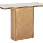 White & Brass Console Table with Faux Terrazzo Top