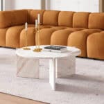 Round Coffee Table with Travertine-Style Marble Top and Steel Frame 8 Round Coffee Table with Travertine-Style Marble Top and Steel Frame
