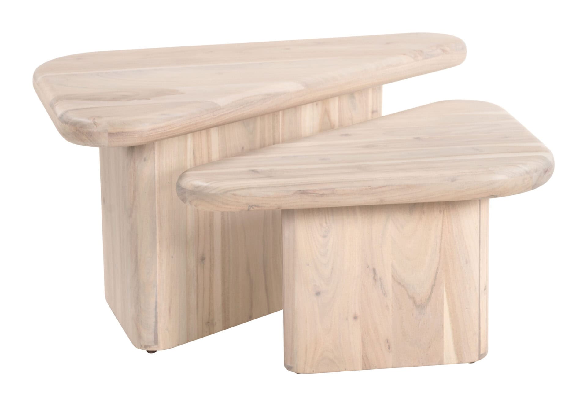 Natural Acacia Wood Boho Coffee Table Set with Triangular Tops (Set of 2) 2 Natural Acacia Wood Boho Coffee Table Set with Triangular Tops (Set of 2) - Image 2