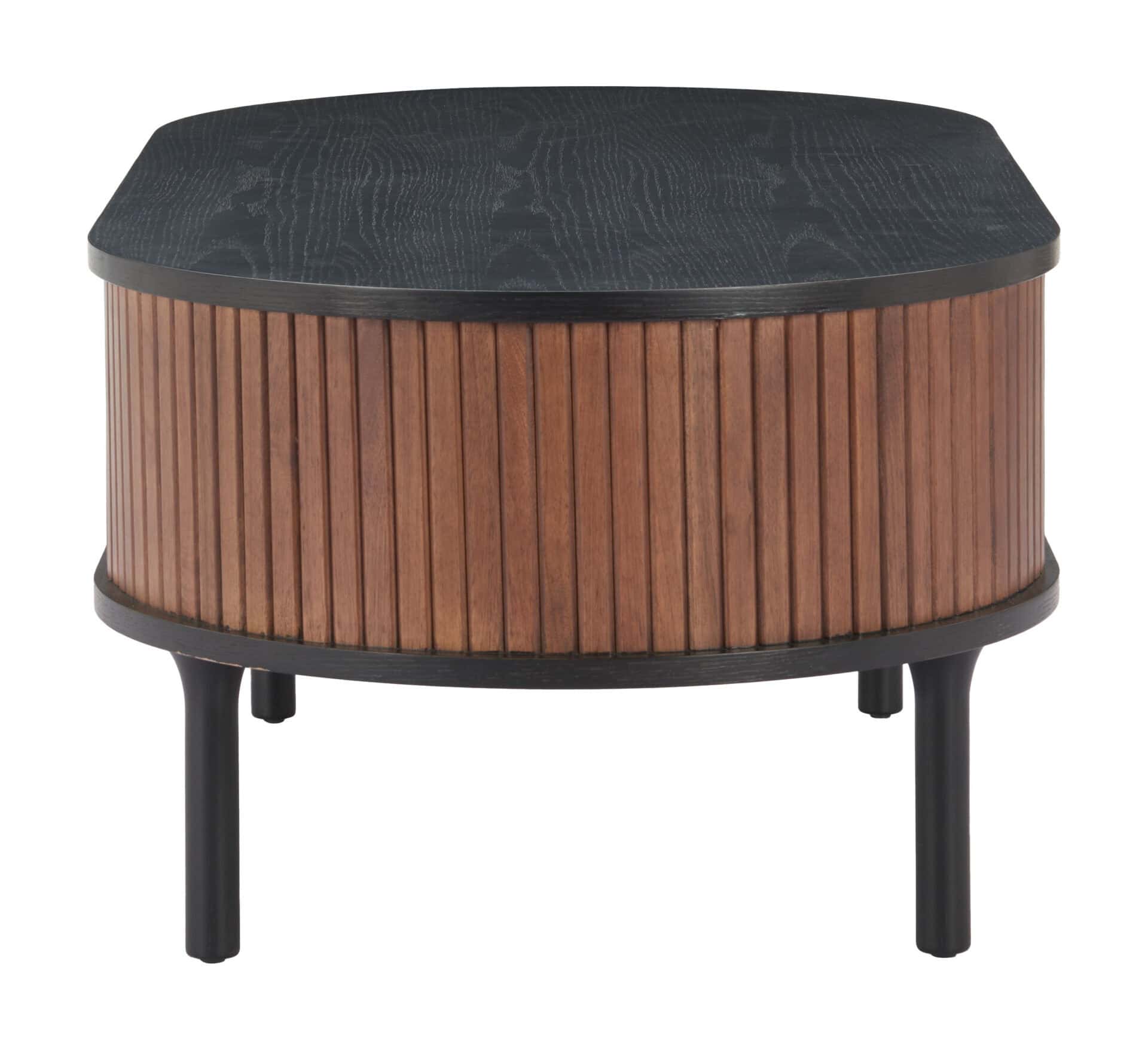 Black & Walnut Coffee Table with Storage Drawer and Oval Top 2 Black & Walnut Coffee Table with Storage Drawer and Oval Top - Image 2