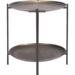 Round Industrial Coffee Table with 2-Tier Shelves, Bronze Finish