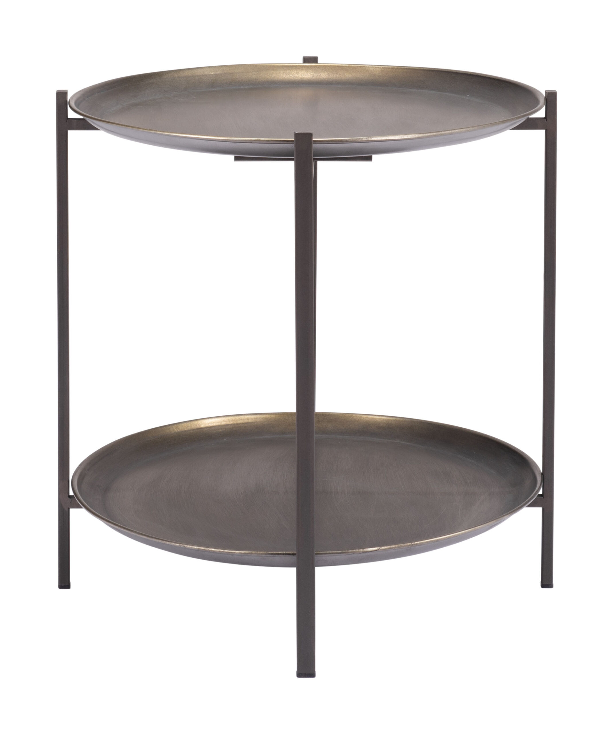 Round Industrial Coffee Table with 2-Tier Shelves, Bronze Finish 11 Round Industrial Coffee Table with 2-Tier Shelves, Bronze Finish