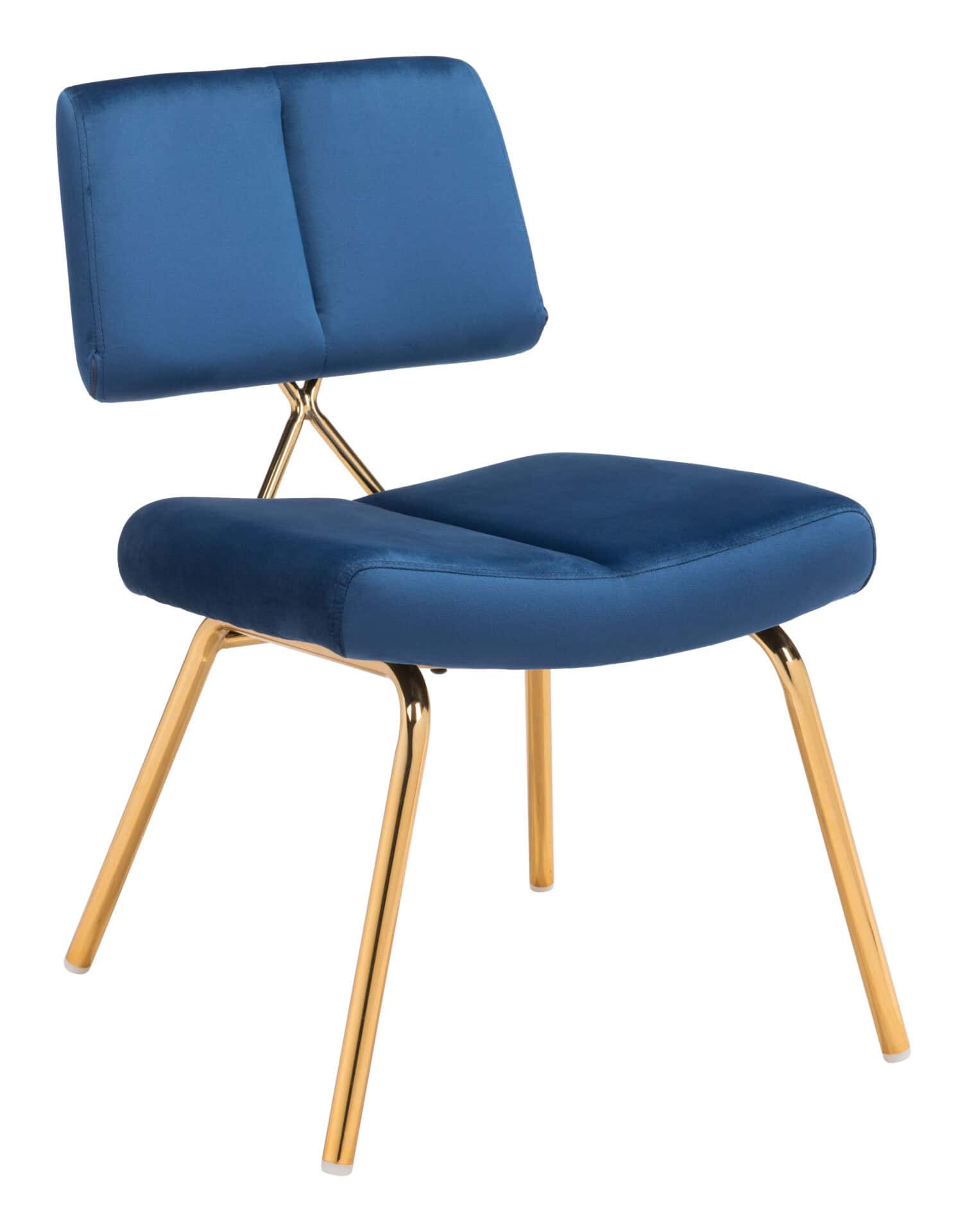 Blue Velvet Accent Chair with Gold Frame (Set of 2) 3 Blue Velvet Accent Chair with Gold Frame (Set of 2) - Image 3