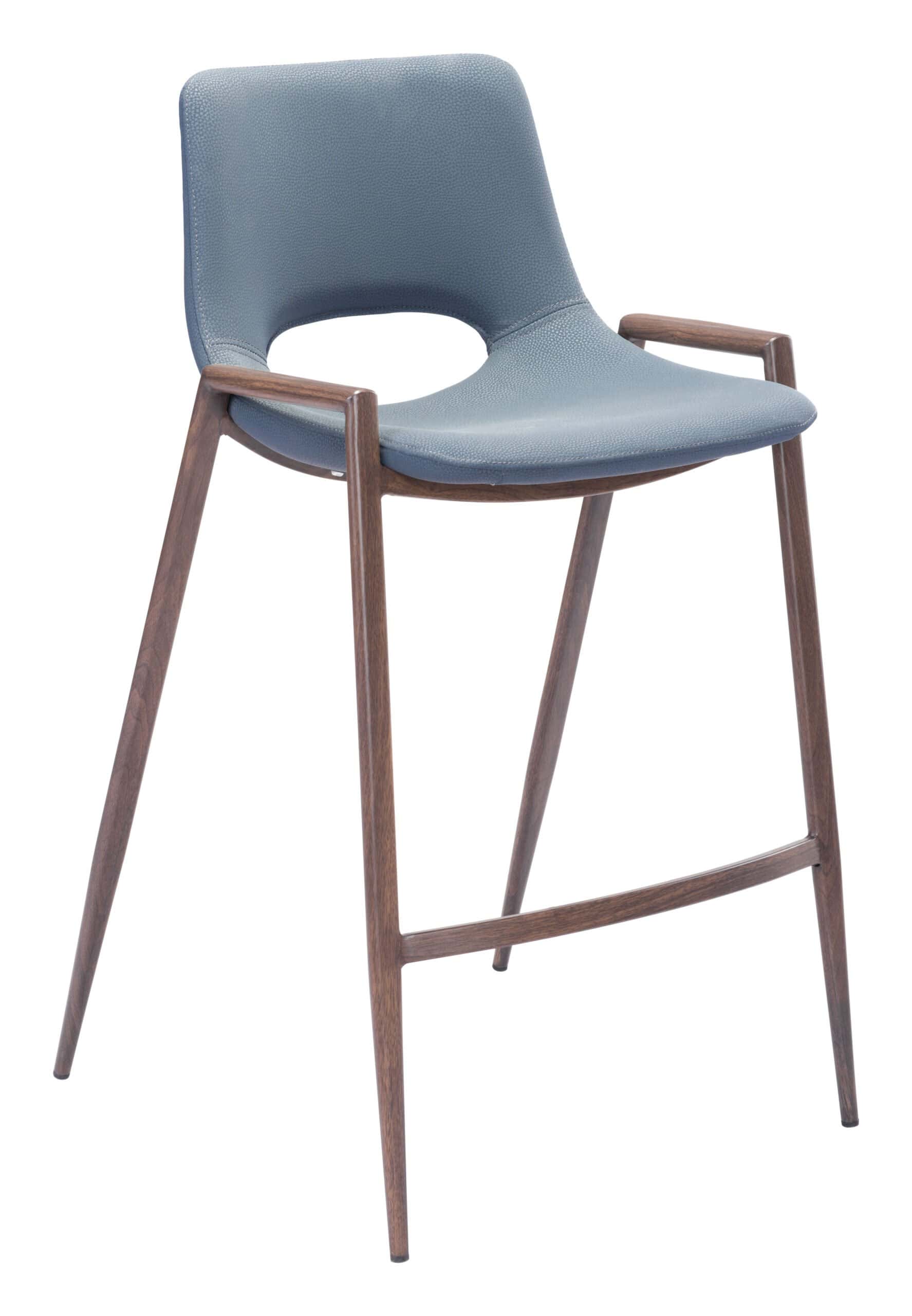 Mid-Century Modern Gray Faux Leather Counter Stool with Walnut Legs (Set of 2)