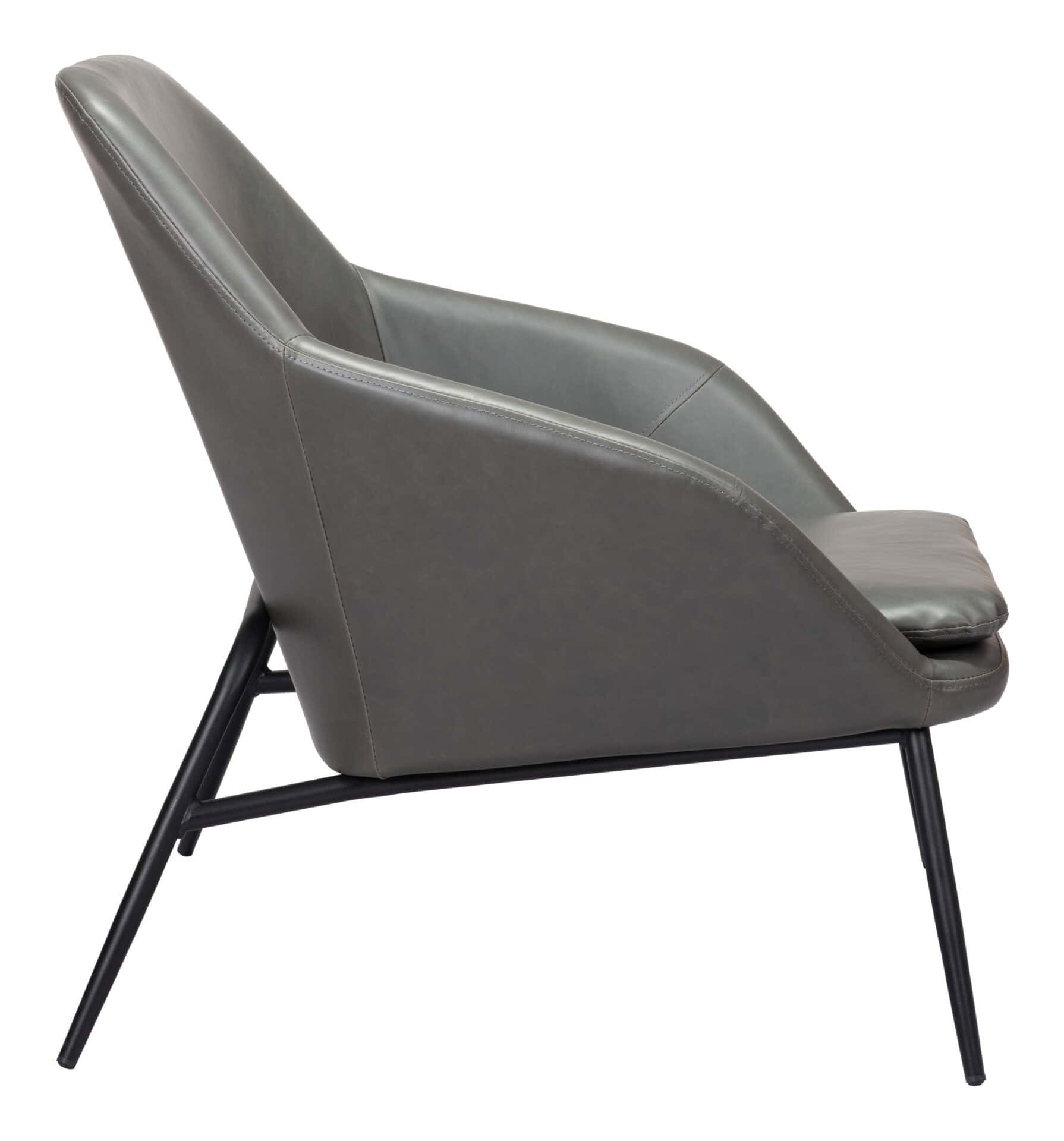 Modern Gray Accent Chair with Faux Leather and Steel Base 3 Modern Gray Accent Chair with Faux Leather and Steel Base - Image 3