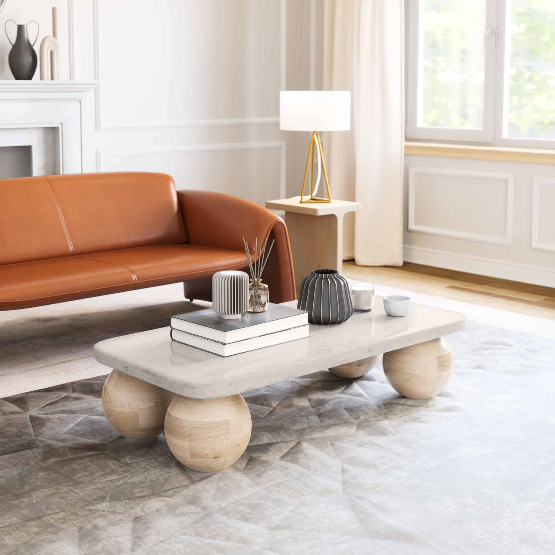 Natural Mango Wood Coffee Table with Marble Top 1 Natural Mango Wood Coffee Table with Marble Top