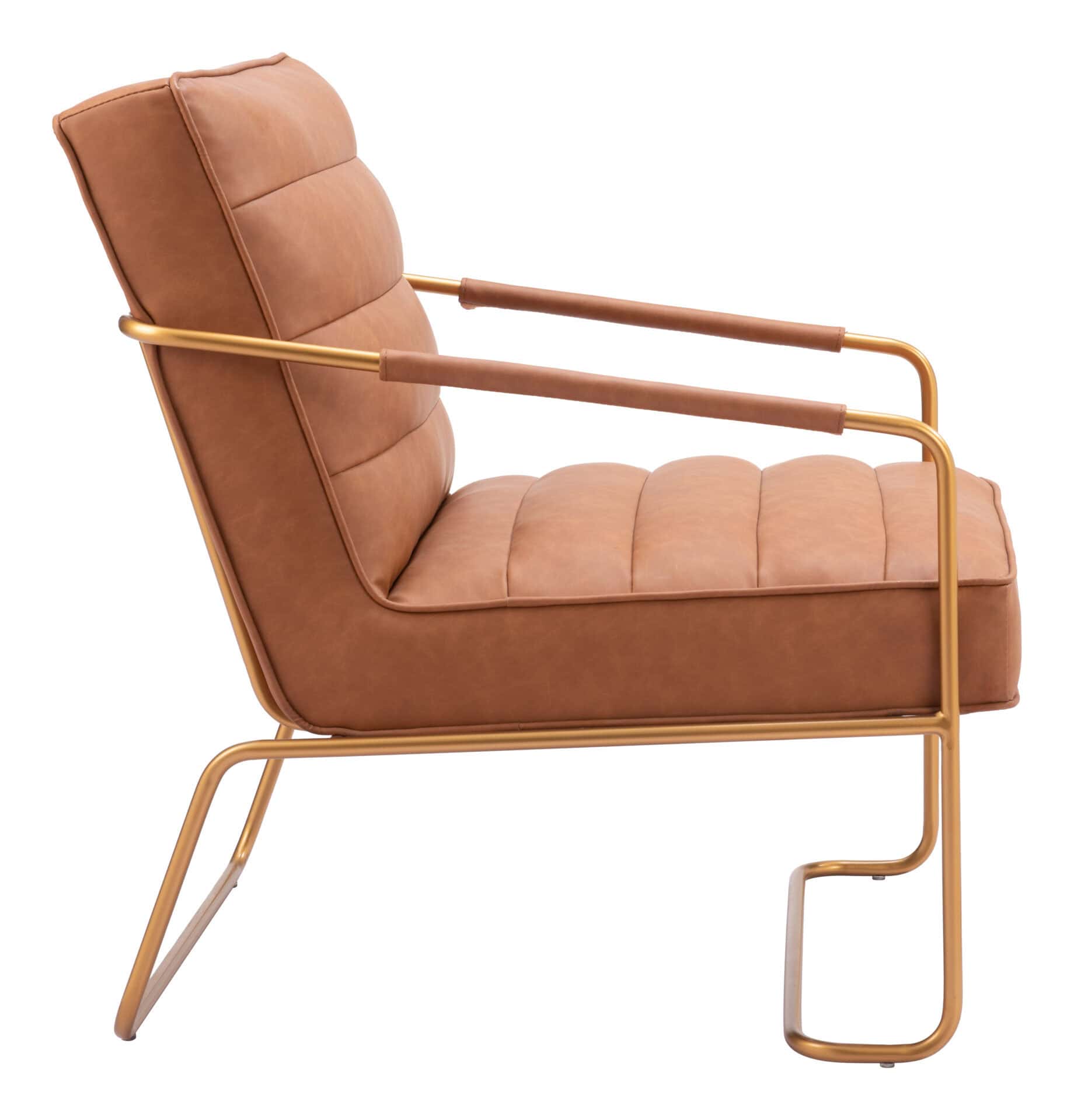 Vintage Brown Faux Leather Accent Chair with Steel Base and Armrests 3 Vintage Brown Faux Leather Accent Chair with Steel Base and Armrests - Image 3