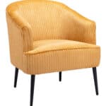 Boho Chic Yellow Accent Chair with Velveteen Corduroy and Wood Legs