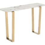 Modern White Faux Marble Console Table with Gold Geometric Base