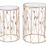 Gold Leaf Design Round Side Table Set (Set of 2) 8 Gold Leaf Design Round Side Table Set (Set of 2)