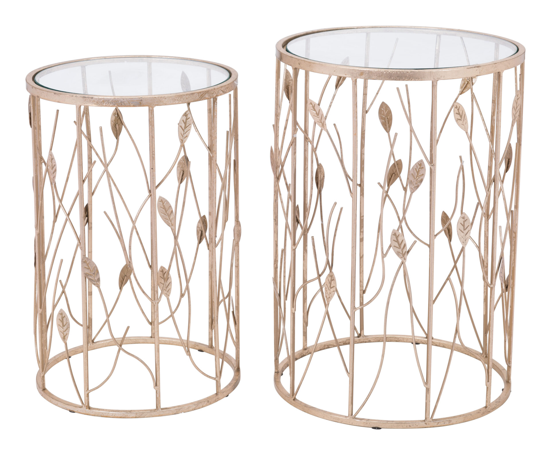 Gold Leaf Design Round Side Table Set (Set of 2) 2 Gold Leaf Design Round Side Table Set (Set of 2) - Image 2