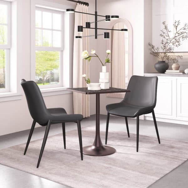 Black Faux Leather Dining Chair with Matte Steel Legs (Set of 2)
