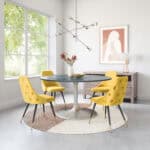 Round Gray Marble Dining Table with Steel Base (Seats 8)