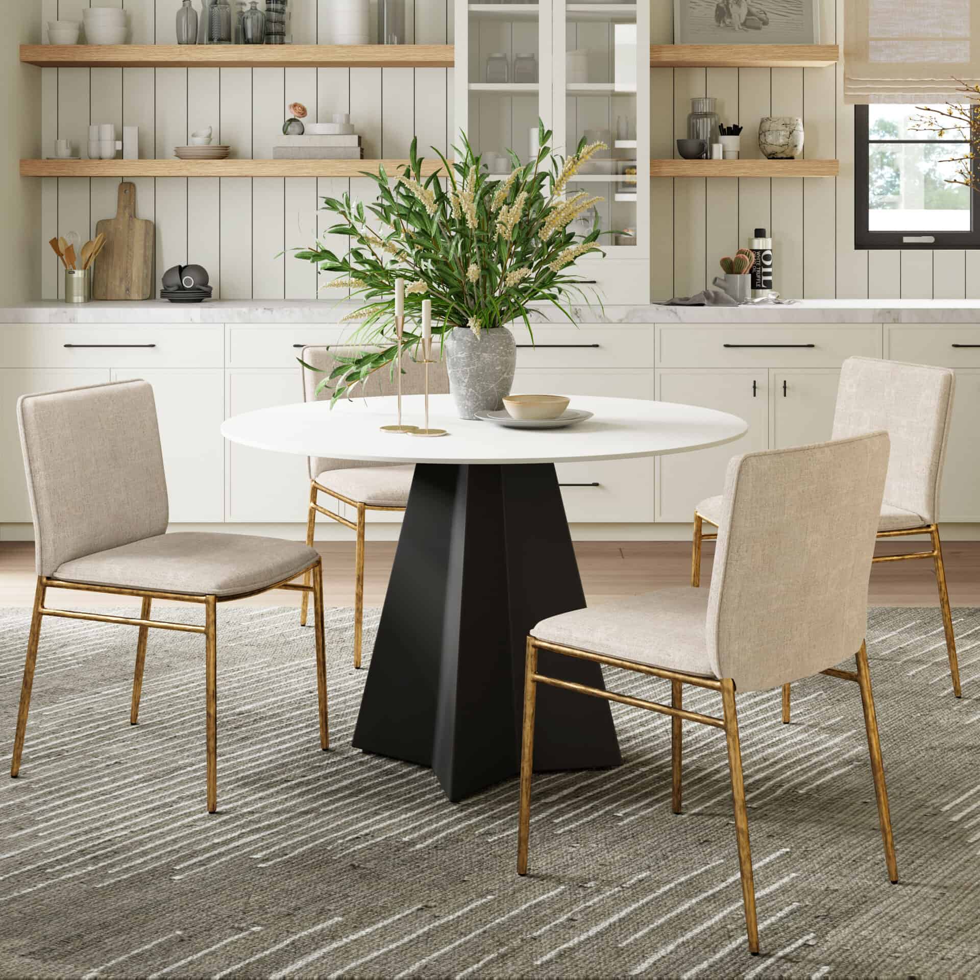 White Sintered Stone Round Dining Table with Steel Base 1 White Sintered Stone Round Dining Table with Steel Base