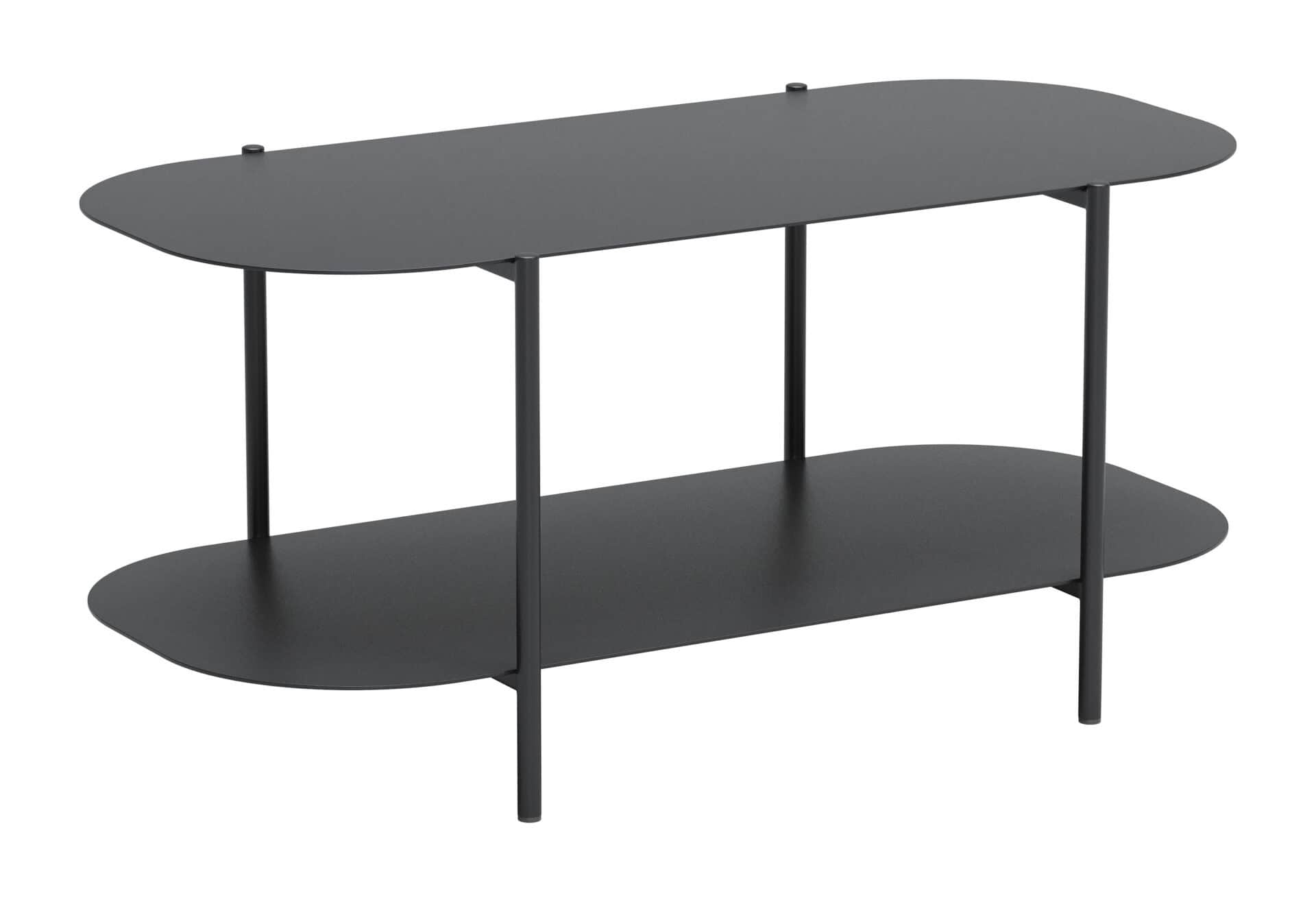 Modern Black Oval Coffee Table with Two-Tier Shelves 2 Modern Black Oval Coffee Table with Two-Tier Shelves - Image 2