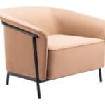 Tan Vinyl Accent Chair with Steel Frame and Armrest Support
