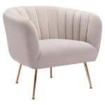 Art Deco Beige Velvet Accent Chair with Gold Legs