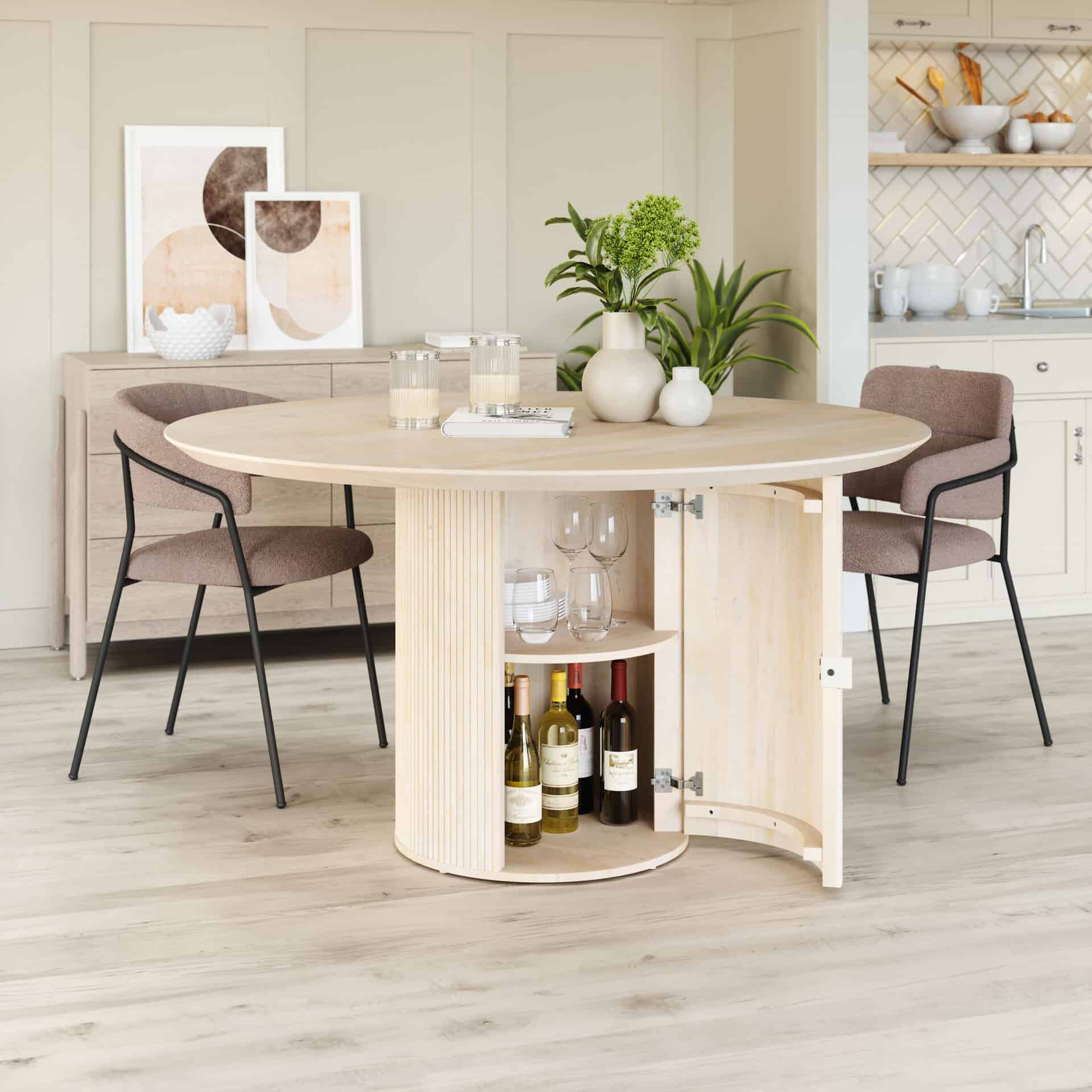 Round Mango Wood Dining Table with Hidden Storage Compartment 2 Round Mango Wood Dining Table with Hidden Storage Compartment - Image 2