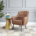 Vintage Tufted Faux Leather Accent Chair with Steel Legs 11 Vintage Tufted Faux Leather Accent Chair with Steel Legs