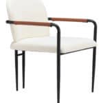 Cream Upholstered Dining Chair with Steel Frame and Armrest Support 13 Cream Upholstered Dining Chair with Steel Frame and Armrest Support