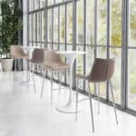Brown Faux Leather Barstool with Brushed Stainless Steel Legs (Set of 2)