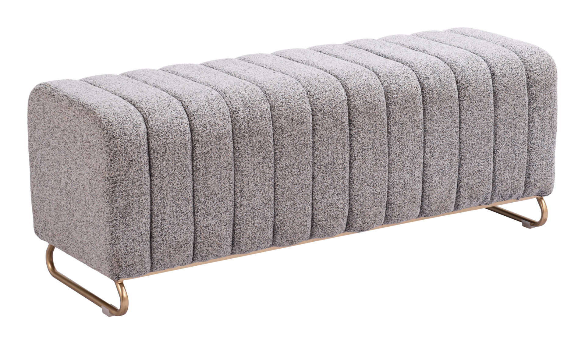 Velvet Tufted Bench with Steel Legs in Stone Gray 2 Velvet Tufted Bench with Steel Legs in Stone Gray - Image 2