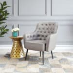 Gray Tufted Accent Chair with Faux Leather and Steel Legs 10 Gray Tufted Accent Chair with Faux Leather and Steel Legs