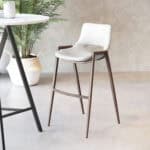 Mid-Century Modern Faux Leather Barstool with Walnut Legs (Set of 2)