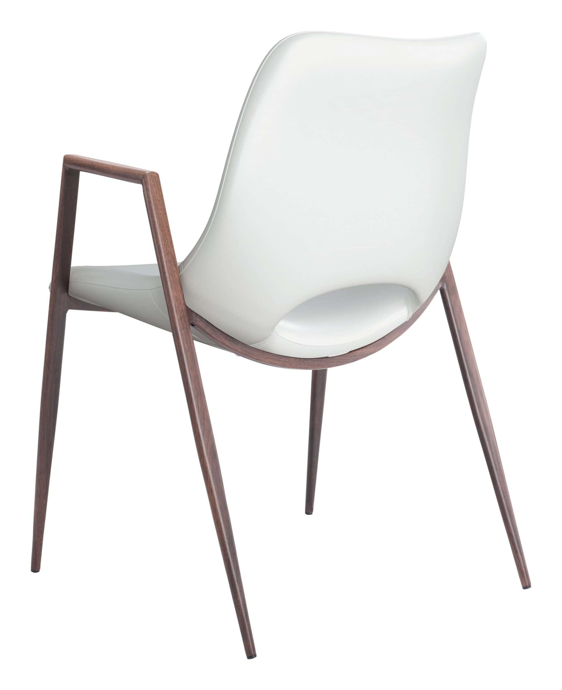 Mid-Century Modern White Dining Chair with Walnut Legs (Set of 2)