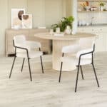Cream Shearling-Style Dining Chair with Steel Legs (Set of 2)