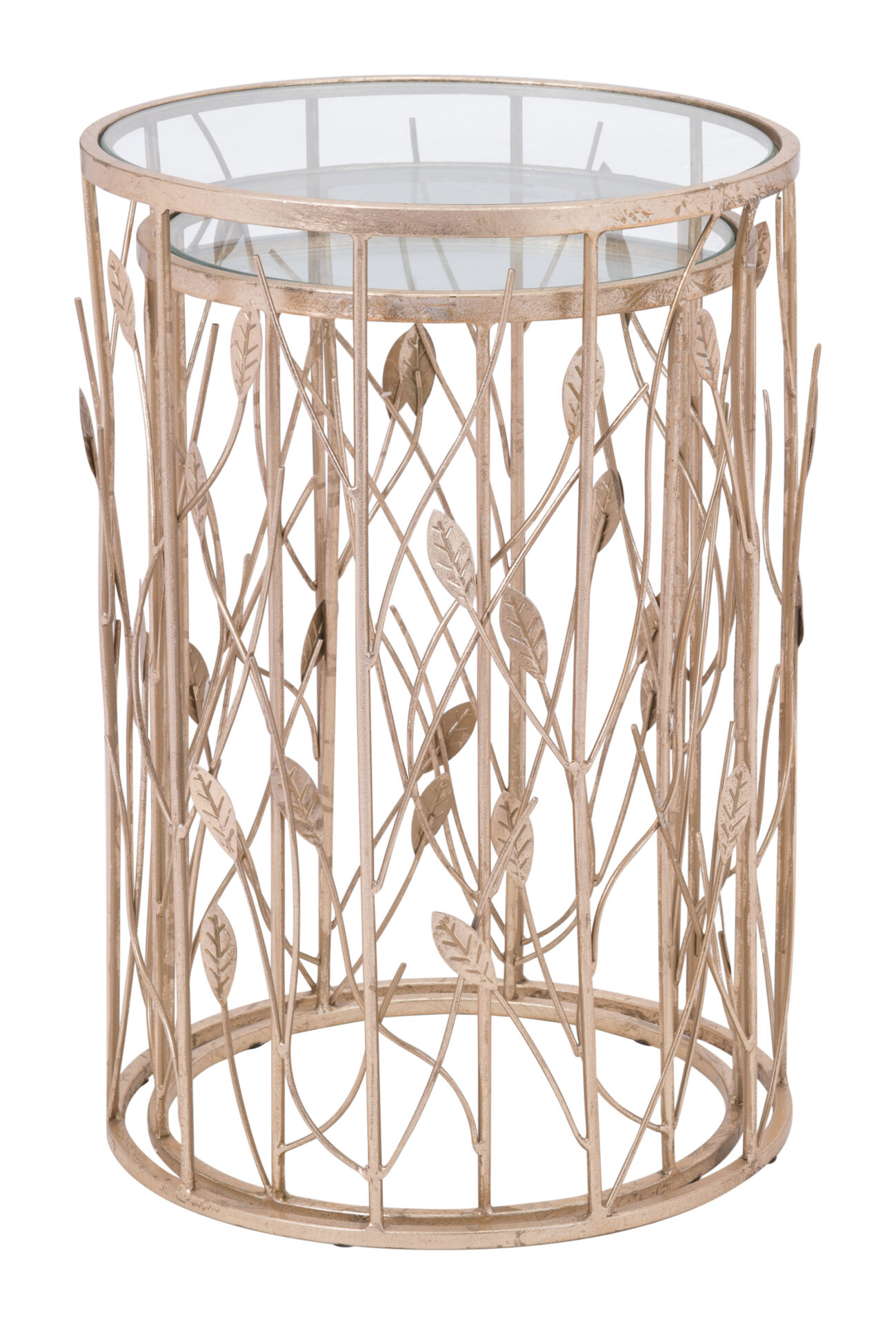 Gold Leaf Design Round Side Table Set (Set of 2) 4 Gold Leaf Design Round Side Table Set (Set of 2) - Image 4