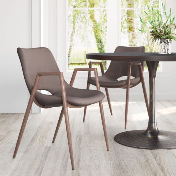 Mid-Century Modern Faux Leather Dining Chair Walnut Steel Legs (Set of 2)