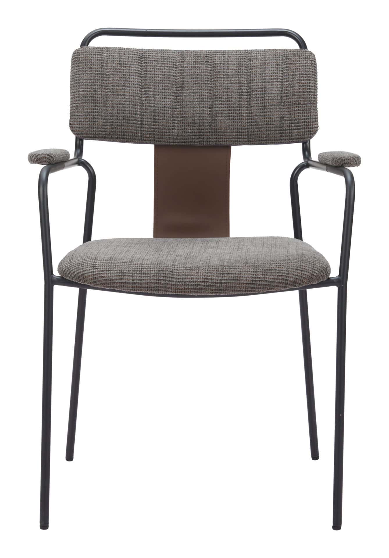 Butterscotch Brown Upholstered Dining Chair with Arms, Steel Frame (Set of 2) 3 Butterscotch Brown Upholstered Dining Chair with Arms, Steel Frame (Set of 2) - Image 3