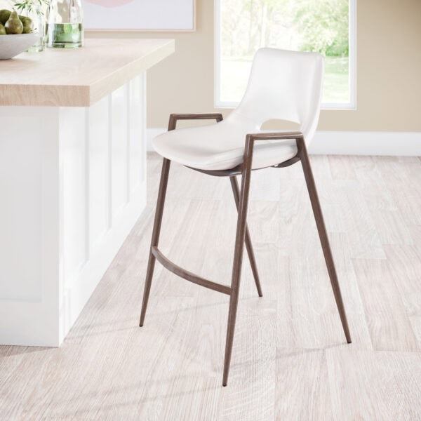White Walnut Faux Leather Mid-Century Modern Counter Stool (Set of 2)